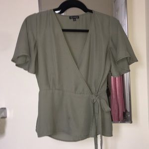Army Green Peplum V-neck Top